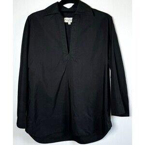 Nili Lotan Tunic Blouse Womens XS Black Long Sleeve Split Neck Minimalist‎